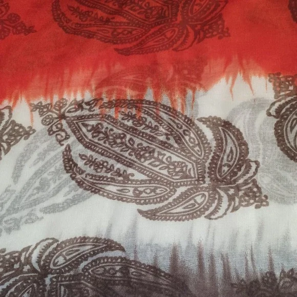 Boho Ombre Paisley Print Sheer Wrap Scarf Shawl Rust Brown Tan Fall Colors 68x34 - Picture 5 of 6